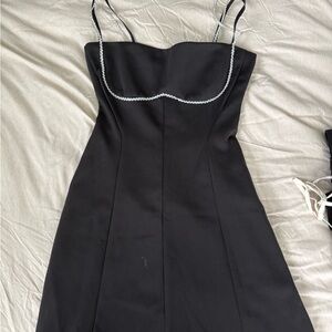 Chic Black Mini Dress with White Detailing